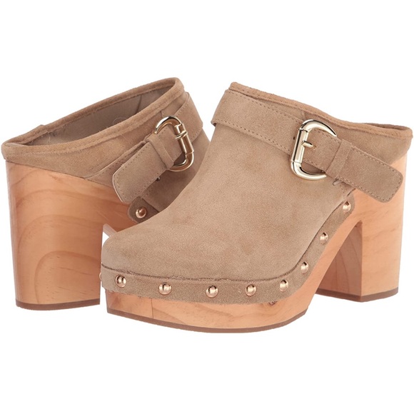 New Steve Madden Women Y2K Tan Hilde Suede Platform Mule Size 8.5 Tan Studded - Picture 2 of 15